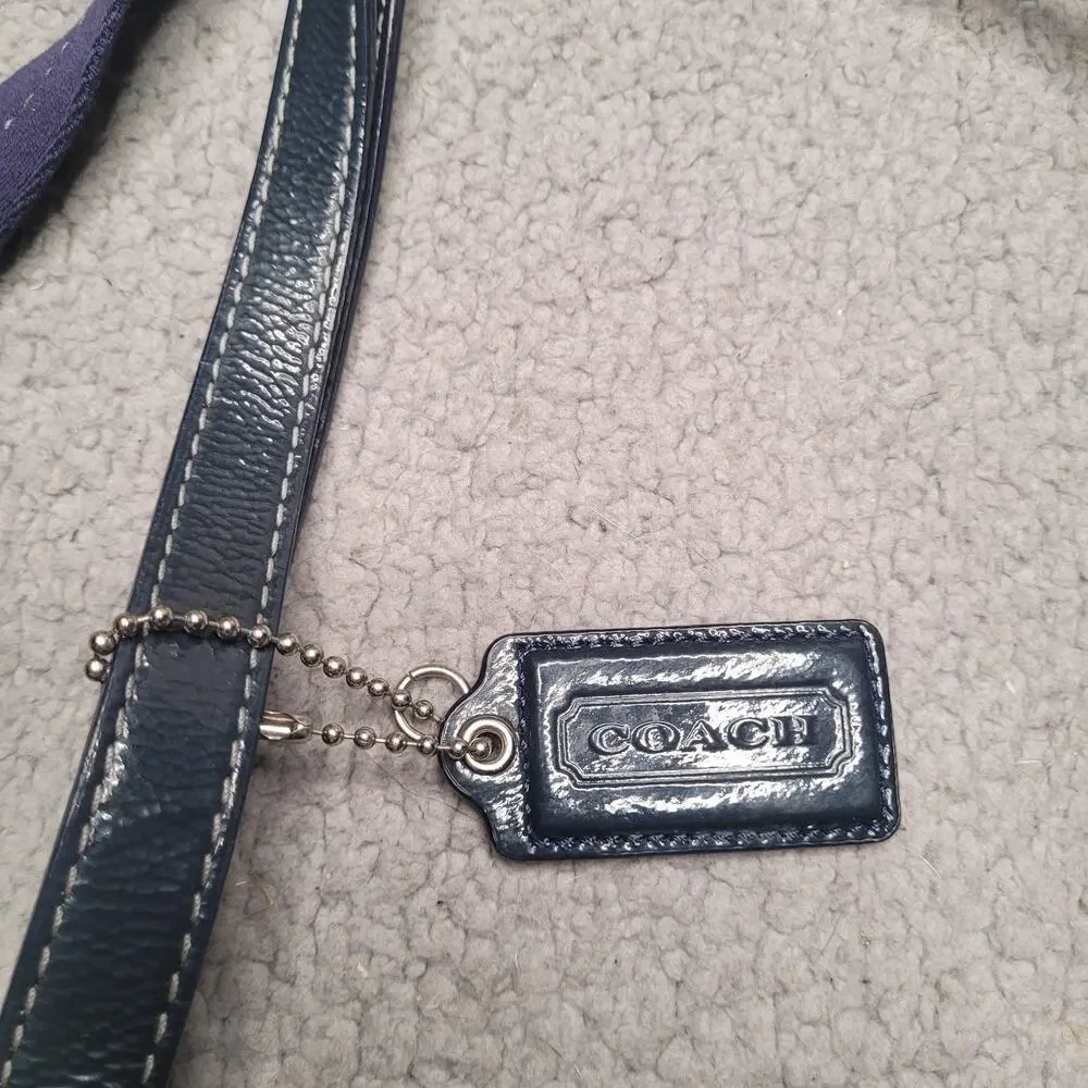 Coach Bag Patent Leather Shiny Navy Blue Tote Diaper Baby Lined Pockets Tote
